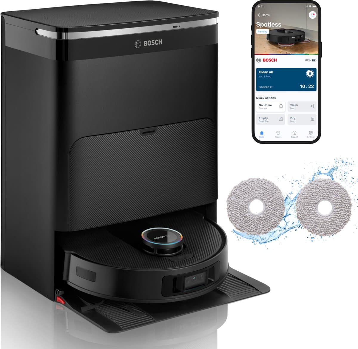 Bosch Spotless Max Cam BCRDW3BX Robotstofzuiger en Mop, Zwart, App-bediening, Li-ion, 205 min, 11000 Pa — afbeelding 1