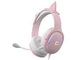 Subsonic Spectra LED Gaming Headset – roze stereo headset met RGB‑verlichting & microfoon – voor PS5, Xbox, Switch & PC