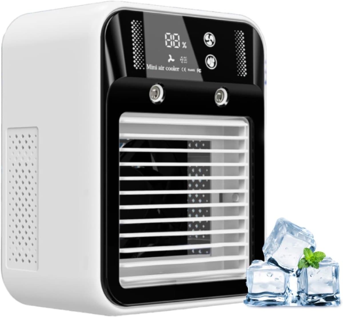 Draagbare airconditioner, oplaadbare mini-airconditioner, verdampingsluchtkoeler, 2 snelheden, 2 koudeluchtstralen, digitaal display, draagbare airconditioner voor auto, slaapkamer, kantoor, camping — afbeelding 1