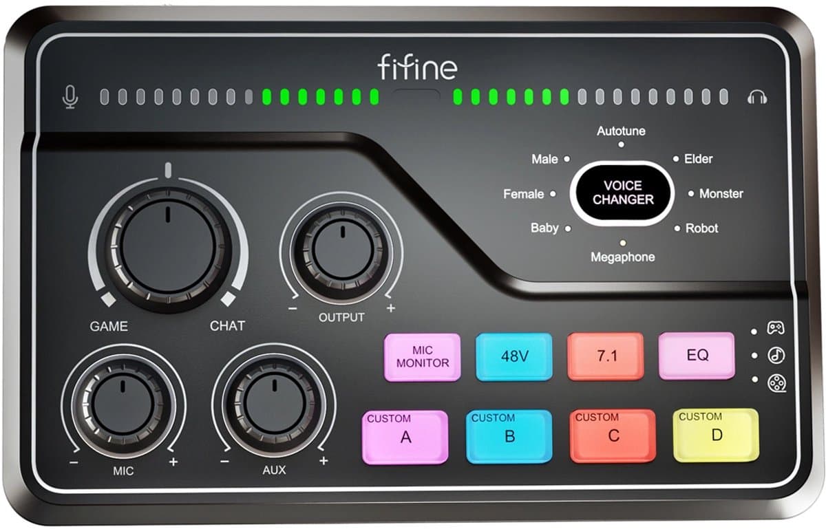 FIFINE - SC-8 - Zwart - Streaming Deck - DJ Mixer - Gaming Mixer - Podcast / Stream / Gaming - XLR Aansluiting - Line-in - Voice Changer — afbeelding 1