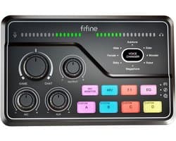 FIFINE - SC-8 - Zwart - Streaming Deck - DJ Mixer - Gaming Mixer - Podcast / Stream / Gaming - XLR Aansluiting - Line-in - Voice Changer