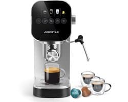 Aigostar Espressomachine 20 Bar - Pistonmachine met LCD Display - Geschikt voor Gemalen Koffie & Nespresso Capsules - RVS Melkopschuimer - Zilver