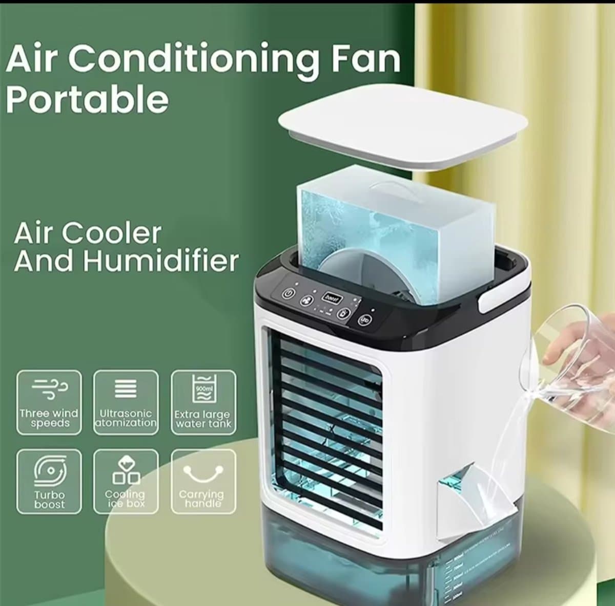 Aircooler - Airco - 12Watt - Koelventilator - Ventilator - Bevochtiger met Sprayfunctie - Mini - Voor Slaapkamer of Bureau - 900 ml Grote Watertank - Met 5v USB - Ijsmachine - Mobiele Airco - Luchtkoeler — afbeelding 1