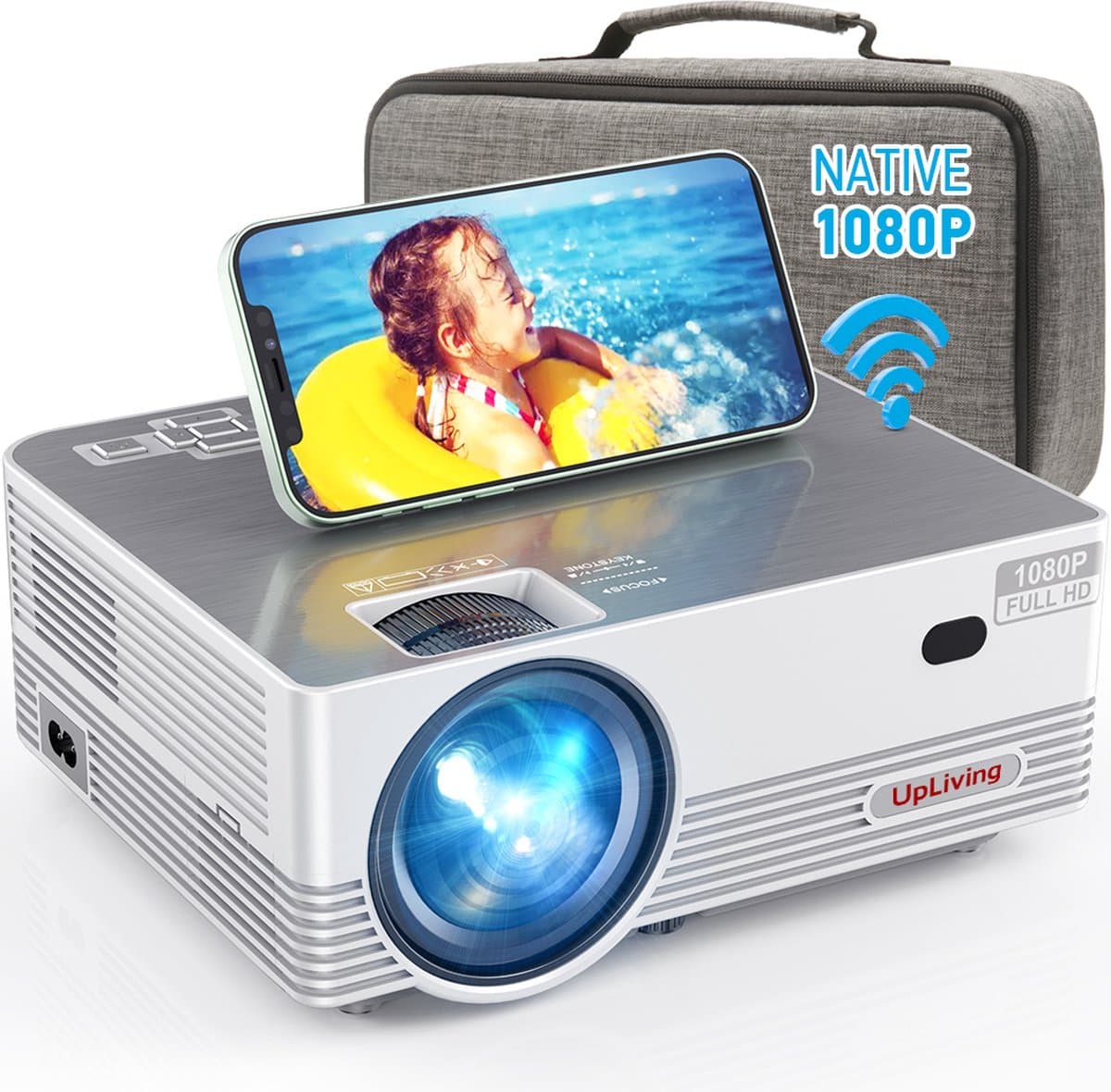 UpLiving® LCD Mini Beamer met WiFi | Met Bluetooth | Native Full HD | 10.000:1 Contrastratio | 8.000 Lumen | Projector - Mini Beamer - Draagbare Pocket Beamer - Afstandsbediening - Draagtas — afbeelding 1