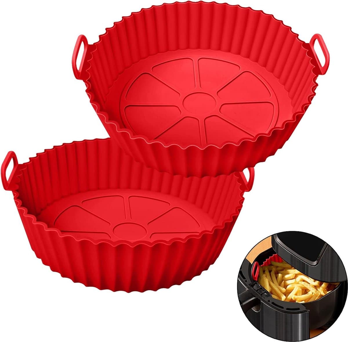 2 Stuks - Rood - Air Fryer Siliconen Bakje - Airfryer Accessoires - Airfryermand - Geschikt voor Airfryer, Oven, Magnetron - Siliconen - Opvouwbaar - Gemakkelijk op te bergen — afbeelding 1