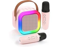 Klikkopers® - StemTovenaar Karaoke Set - Karaoke Machine met 2 Draadloze Microfoons - Voor Volwassenen en Kinderen - Bluetooth - LED - Roze - Bluetooth Speaker - Karaoke machine