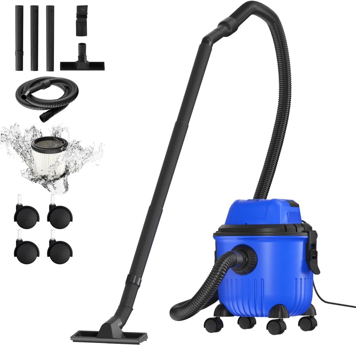 Nat en Droogzuiger - Water Stofzuiger - Waterzuiger - Waterstofzuiger - 30 KPa - 1800 Watt - Water reservoir 15 liter - Blauw - 4 Zwenkwielen — afbeelding 1