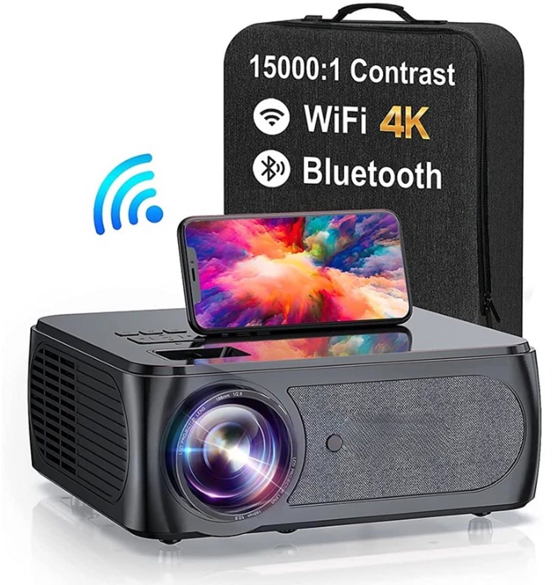 Mini Beamer - Projector - 1080P - Digitale projector - 5G WiFi - Bluetooth Compatibel met HDMI - USB - 10000 Lumen - 350ANSI - 150W - Zwart — afbeelding 1