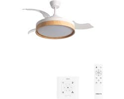 CREATE - Stille plafondventilator 40 W Ø107 cm met intrekbare bladen en LED-licht - M - Met licht - Controller voor wandmontage - WIND CLEAR EDGE