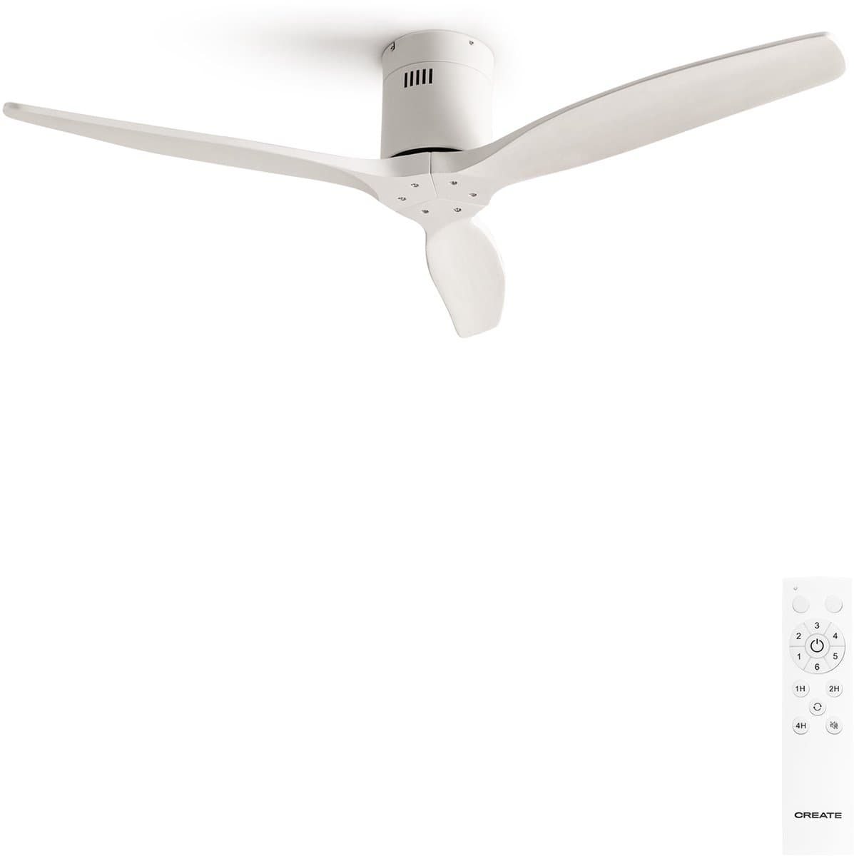 CREATE - Plafondventilator 40W silent Ø132 cm - Met Afstandsbediening - 6 Snelheden - Timer - Zomer/Winter functie - Wit - WIND CALM — afbeelding 1