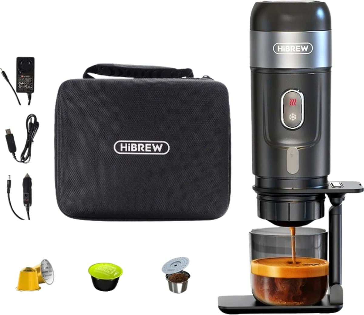 Flolife - Draagbare Espresso Koffiezetapparaat 12V – Voor Auto & Thuis – Geschikt voor Nespresso, Dolce Gusto & Koffiepoeder — afbeelding 1