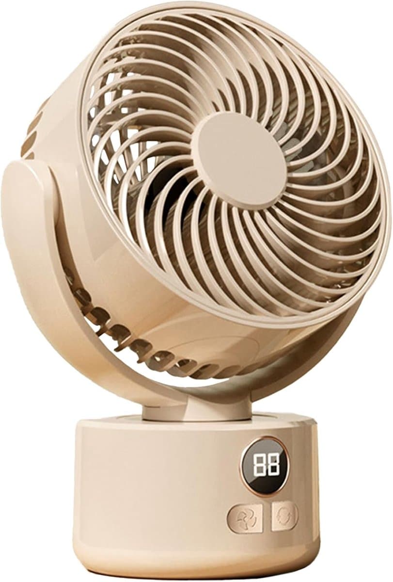 Ulisem - Tafelfan - 3600mAh oplaadbaar - 3 snelheden - Automatisch oscillerend - Stille motor (<25dB) - Met Type-C - Voor slaapkamer en reizen - Beige — afbeelding 1