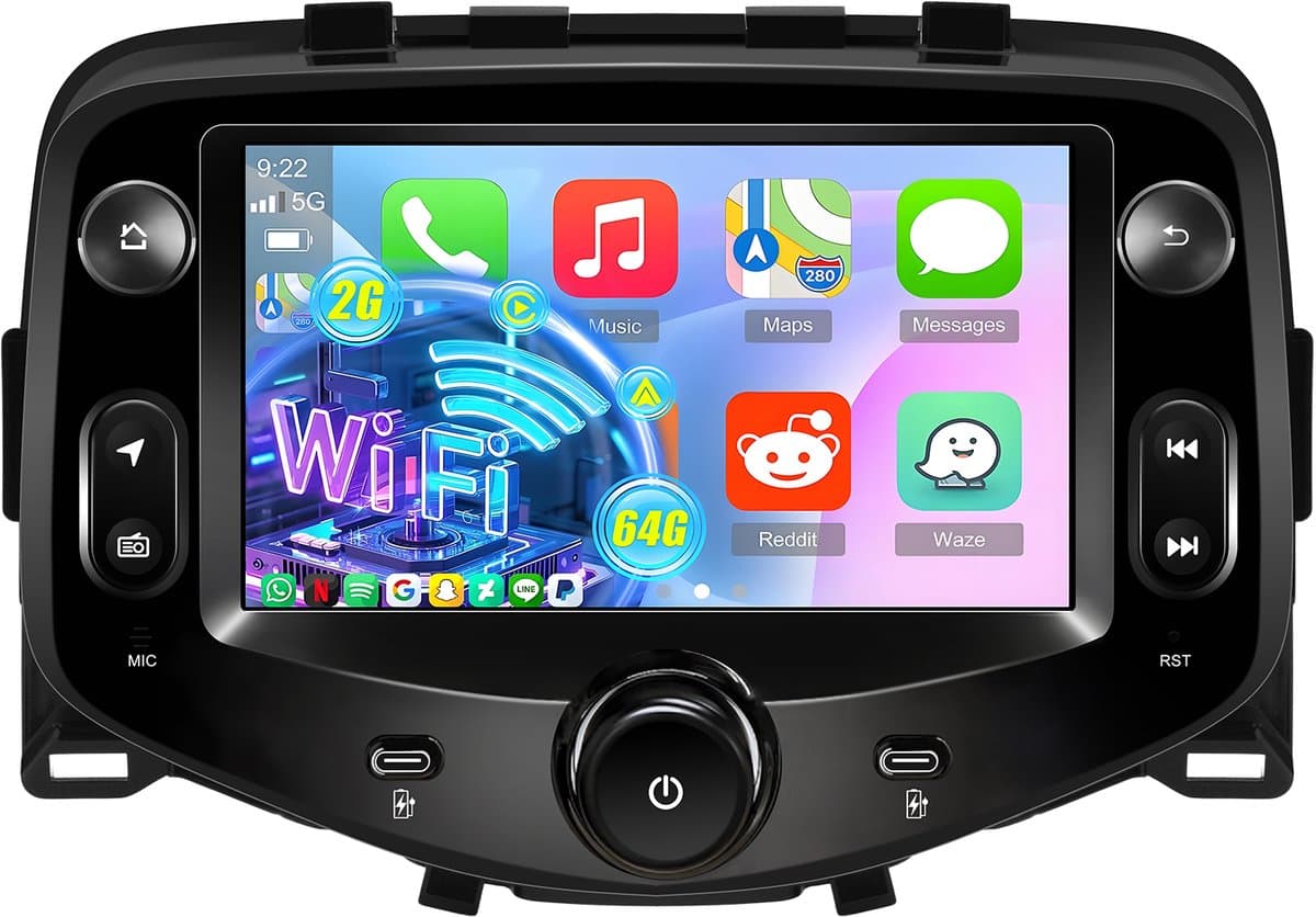 Hexinex - Autoradio Geschikt voor Toyota Aygo Citroën C1 & Peugeot 108 (2015–2020) - 2+64GB Carplay Fm — afbeelding 1