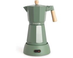 Elektrisch Koffiezetapparaat - Percolator Moka - Verse Koffie Maken - Warmteopslag Aluminium - 300 ml 6 Kopjes - Saliegroen