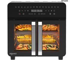 Hete Lucht Frituurpan - Heteluchtoven XXL - Gezond Koken - Dubbele Kamer - 23 Liter - Zwart