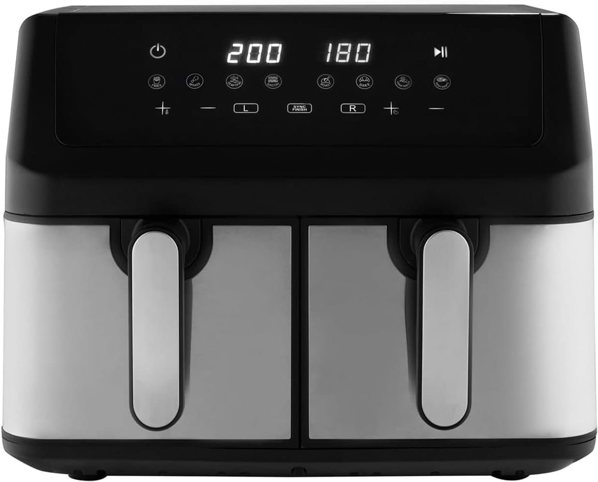 Heteluchtfriteuse - Airfryer Dubbel - Maaltijden Bereiden - Ready at the same time - 9 Liter - Roestvrij staal-zwart — afbeelding 1