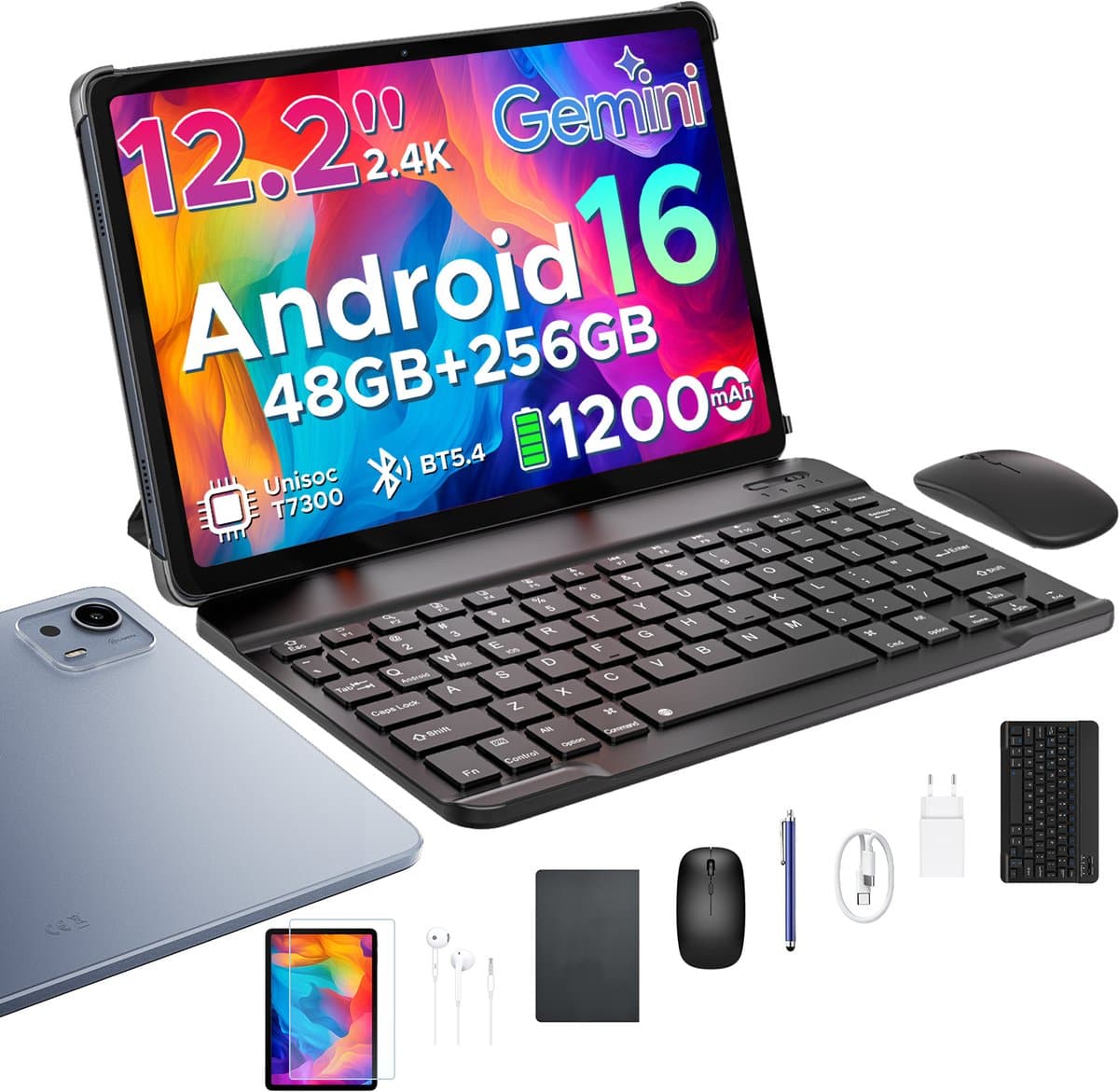 Aorlym P12 Plus - Tablet - 48GB RAM (12+36GB) + 256GB ROM (2 TB/TF) - 12,2 inch 2,4K 120Hz IPS - Android 16 - 12000mAh/18W - T7300 - Wi-Fi 5 - Bluetooth 5.0 - Quad-luidsprekers - Volledige accessoirebundel met toetsenbord en stylus — afbeelding 1