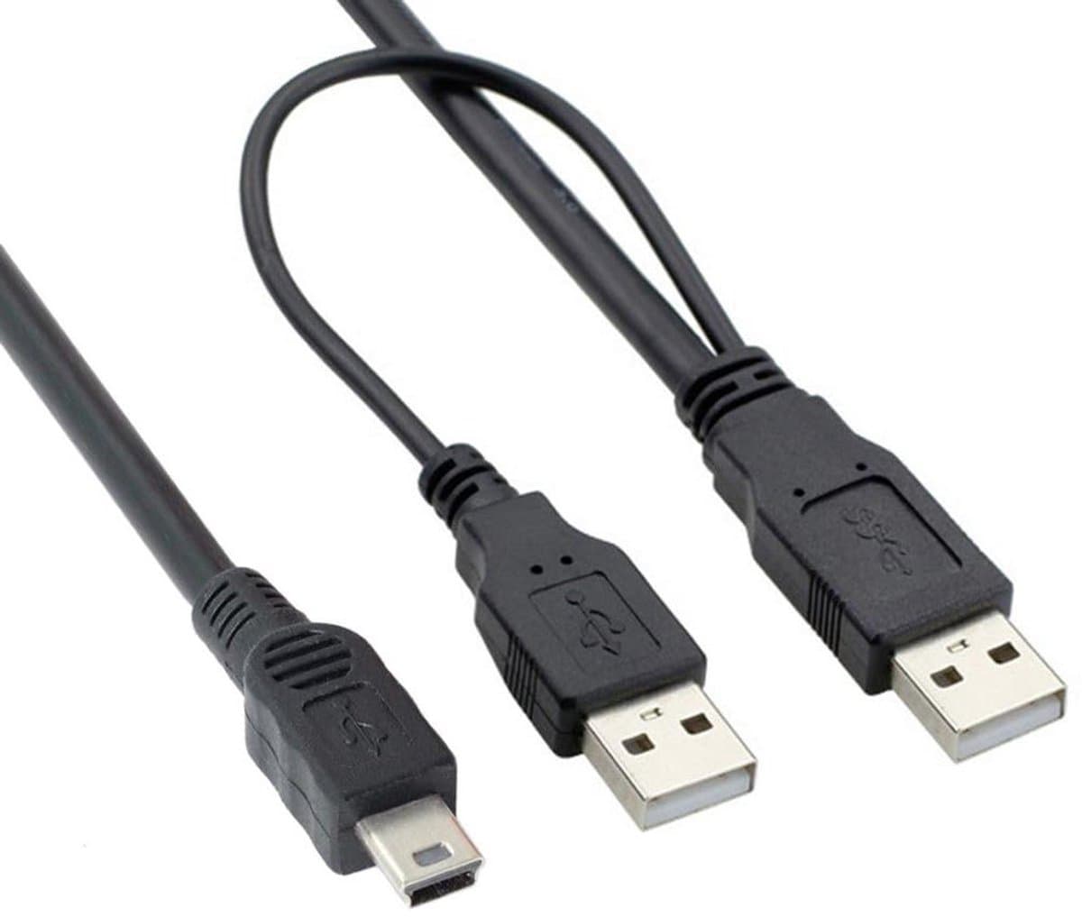 USB naar Mini USB Kabel - Data Kabel - Externe Harde Schijf - Extra Voeding - 70 cm — afbeelding 1