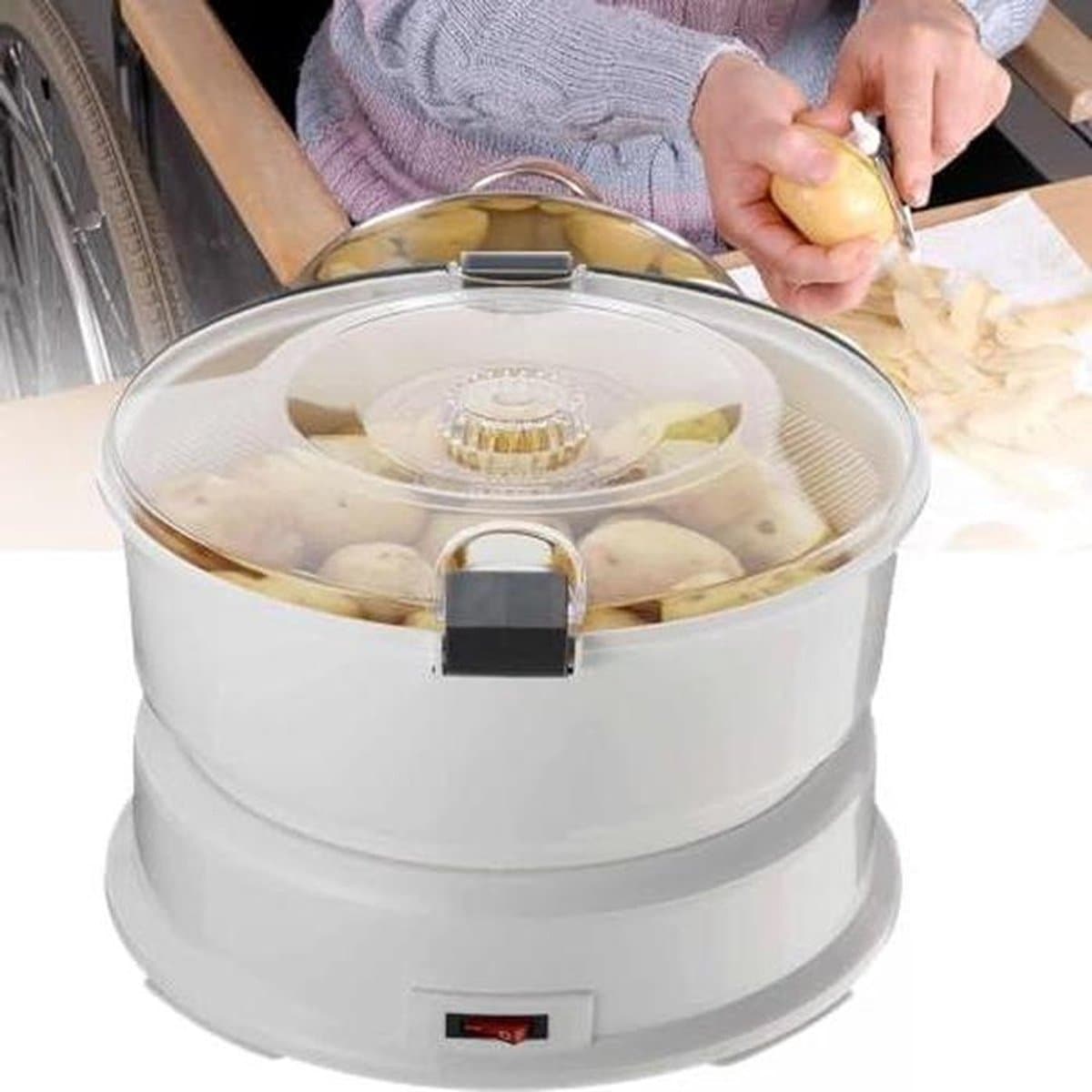 Elektrische Aardappelschiller - Automatische Schilmachine - Keukenwerk Vereenvoudigen - Met Afvalcontainer - 1kg Capaciteit - Wit — afbeelding 1
