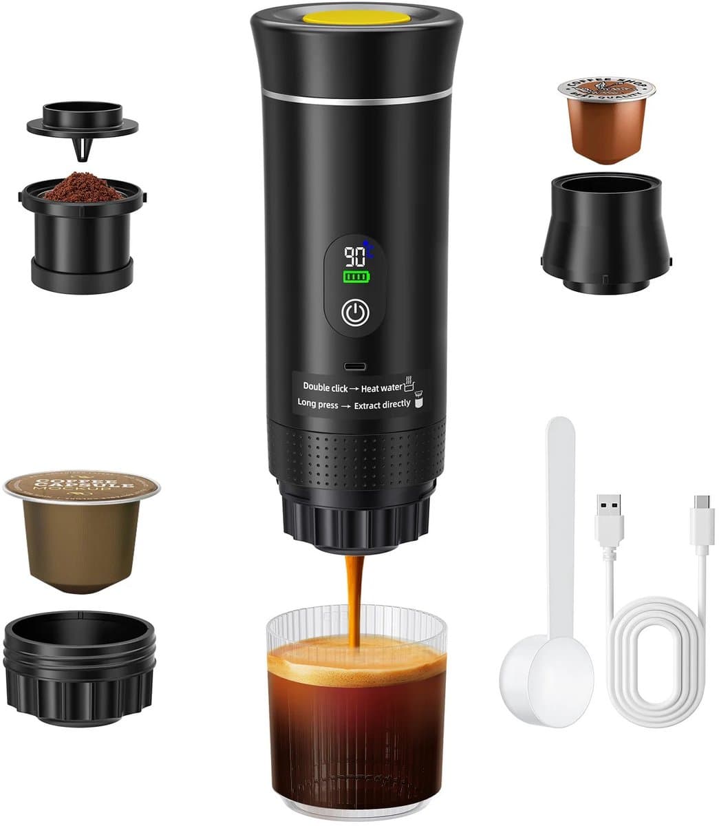 Weelora Espressomachine - Draagbare Koffiemachine - Espresso Machine - Espresso Apparaat - Draadloos - Voor Thuis En Onderweg - 3-in-1 Capsule - Poederkoffiezetapparaat - Kleur Zwart — afbeelding 1