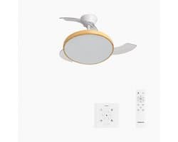 CREATE - Stille plafondventilator met intrekbare bladen (Ø91cm) - Met licht LED - Controller voor wandmontage + Afstandsbediening - 6 snelheden - Programmeerbaar - WIND CLEAR STUDIO