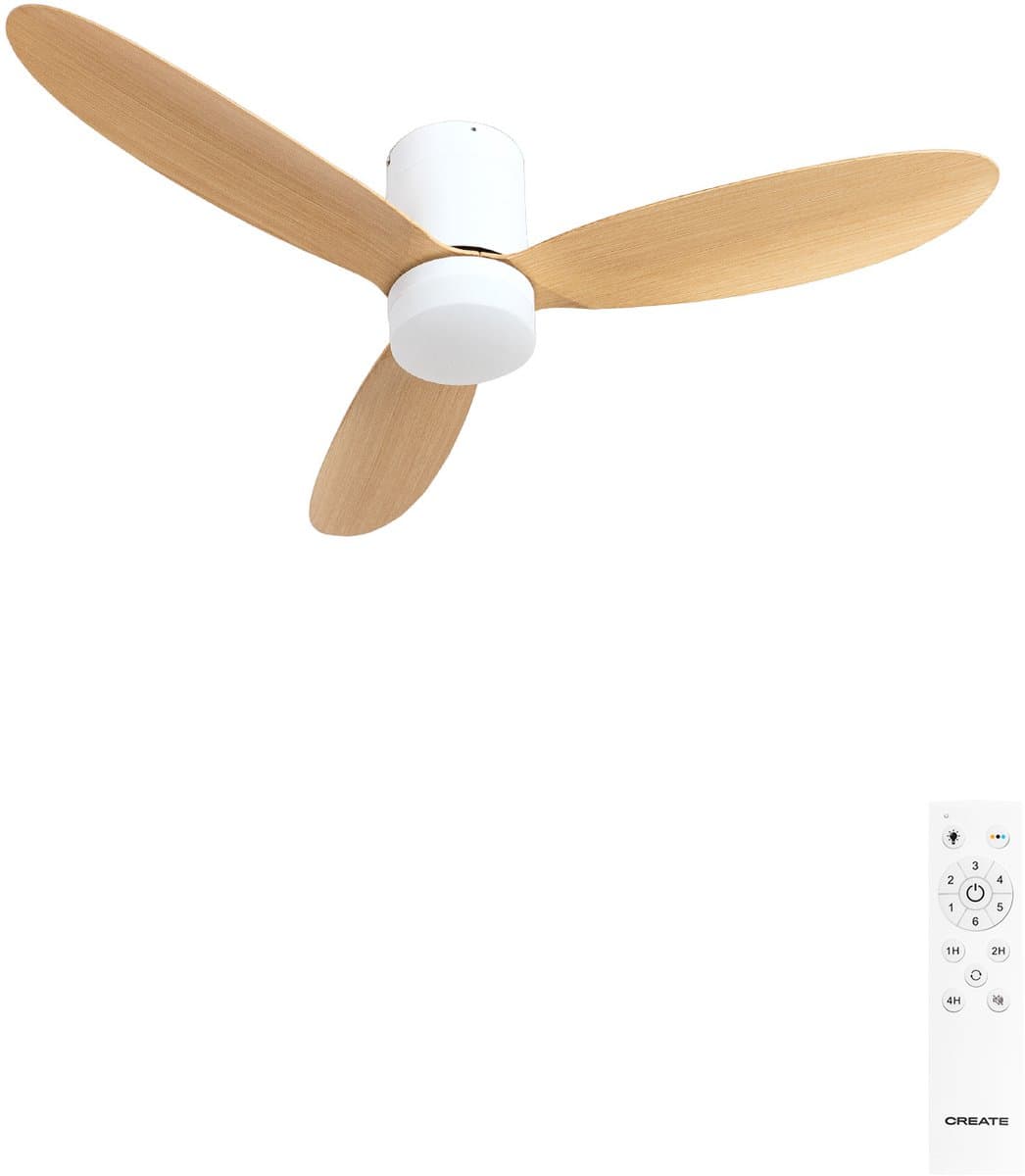 CREATE - 40W stille plafondventilator Ø132 cm - Wit / Licht hout - Met licht - Afstandsbediening - WIND LITE — afbeelding 1