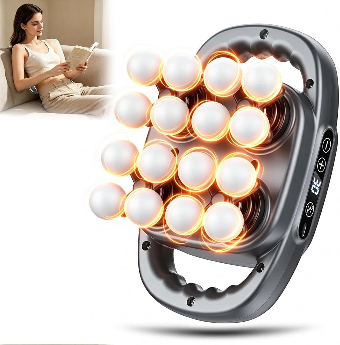 YYV Massagepistool met 16 opzetstukken, 3 modi en 30 instelbare snelheden, diepweefselmassager, 35 dB stille handmassager, mini massagepistool voor nek, voeten, rug, benen voor spierontspanning — afbeelding 1