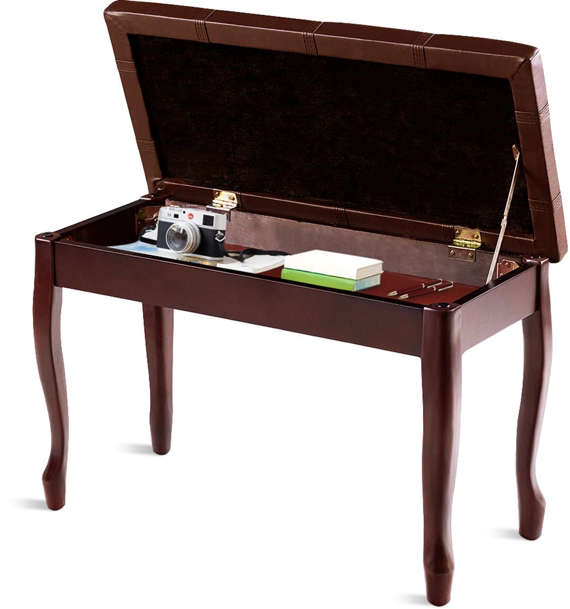 COSTWAY Pianobank Pianokruk van massief hout, pianobank gestoffeerd, pianozitbank, keyboardbank pianobank 75x35x49cm (bruin) — afbeelding 1