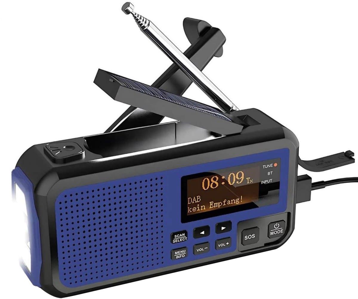 NovaWare® DAB+ Noodradio Solar Opwindbaar - Powerbank Zonneenergie met 5000mAh - DAB+/FM - Noodpakket - Bluetooth Speaker & Digitale Wekker - Draagbare Radio – Oplaadbaar & Op Batterijen - Blauw — afbeelding 1