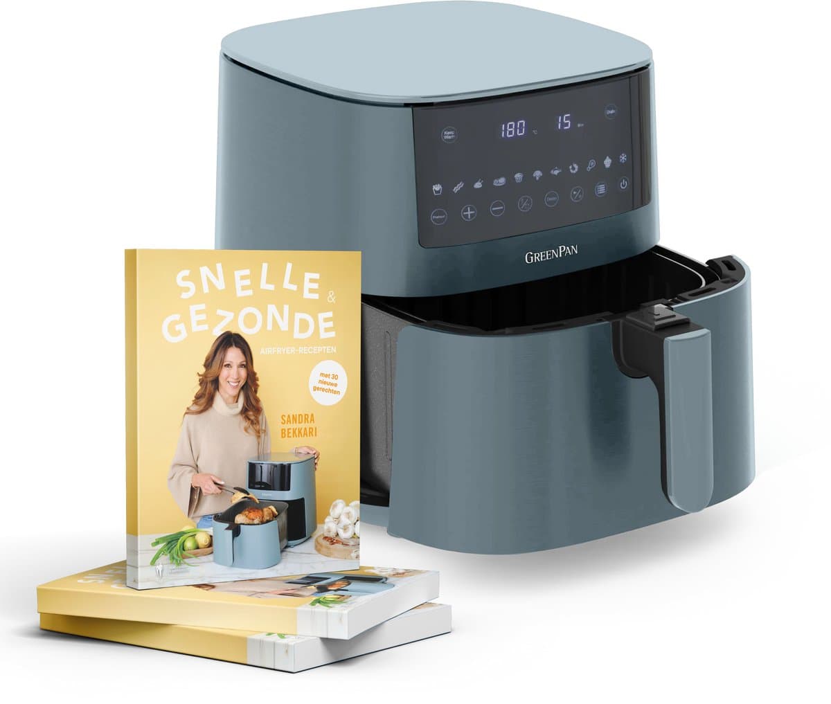 Zomerdeal: XXL Air Fryer 7,2 L Smokey Blue + Sandra’s snelle en gezonde Air Fryer-recepten — afbeelding 1