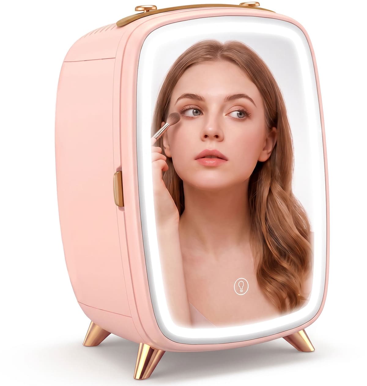 6L Mini koelkast met LED-spiegel, cosmetica koelkast, Roze — afbeelding 1