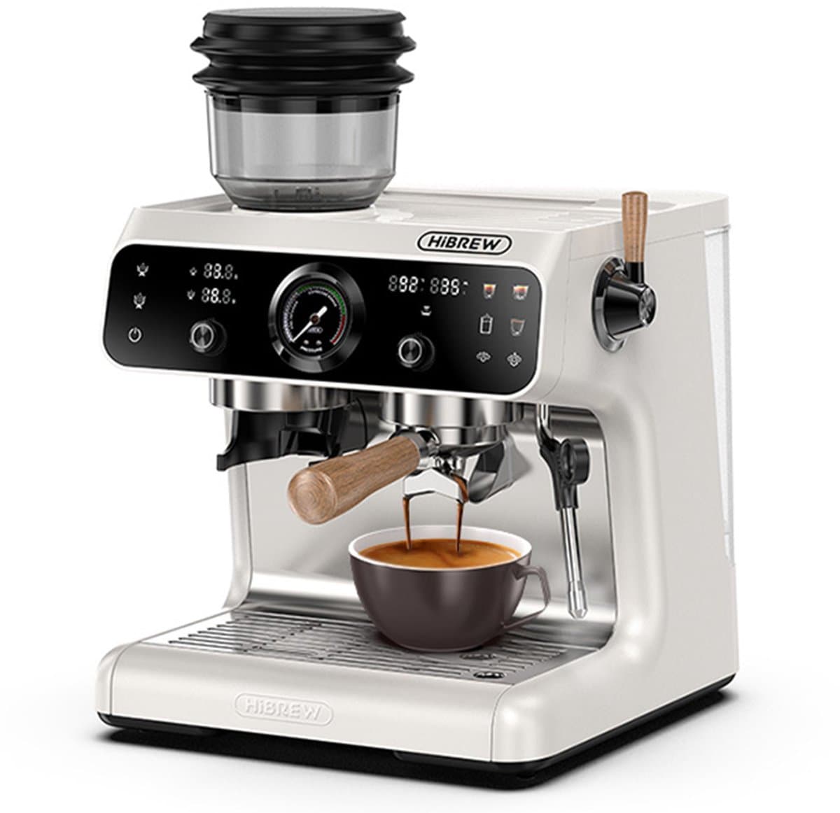 HiBREW H7B espressomachine, dubbel verwarmingssysteem, 58 mm portafilter, ingebouwde molen met 30 maatinstellingen, touchscreen, voor Cafe Hotel Restaurant — afbeelding 1