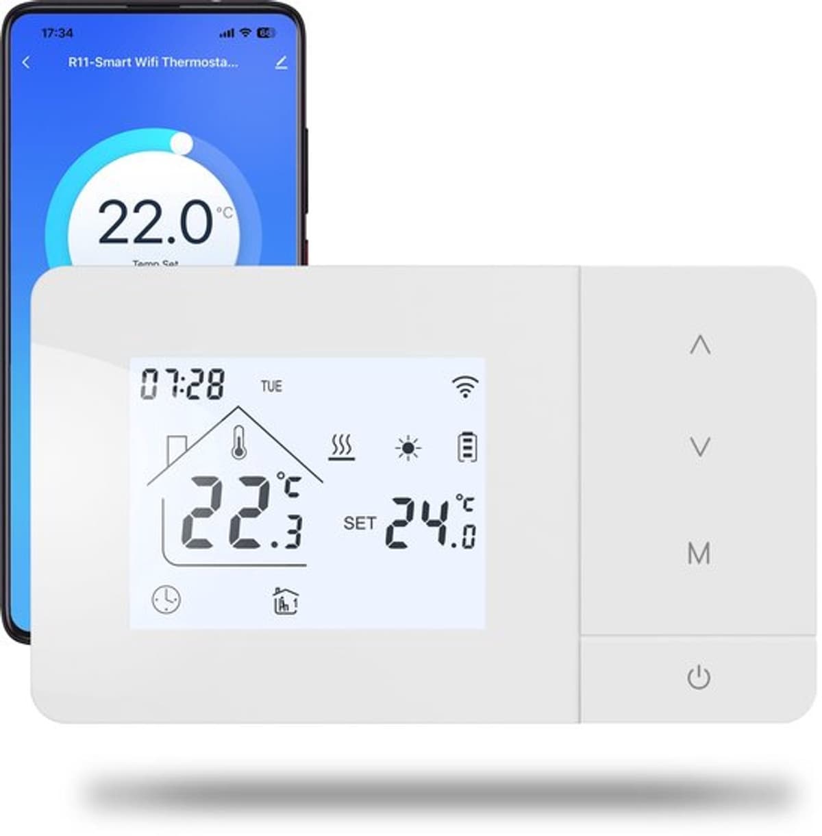 Wifi-thermostaat met 2 draden, besturing voor de gasketel, -thermostaat dagelijks programmeerbaar, compatibel met spraakbesturing van Google en.W506 3A — afbeelding 1