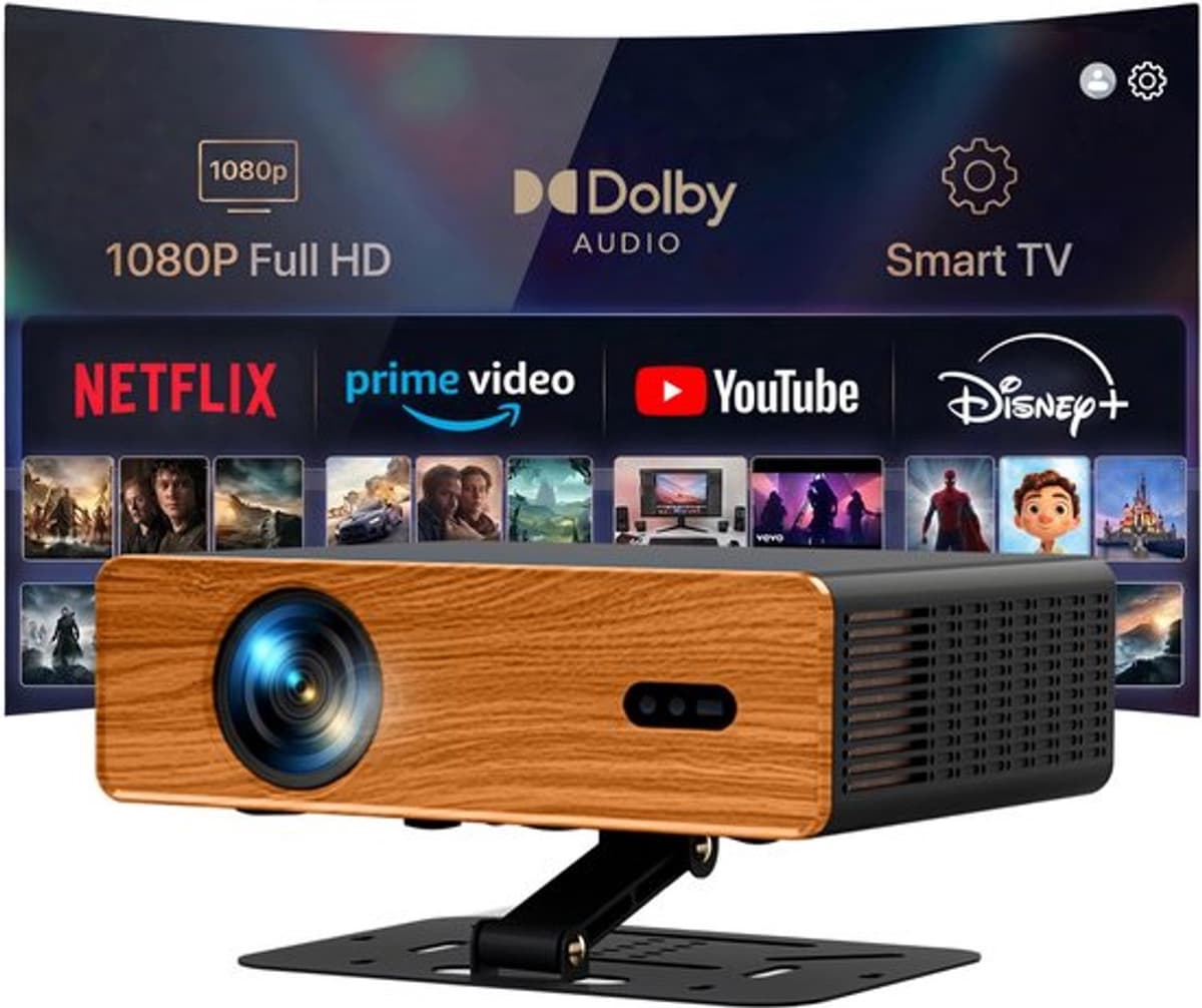 Beamer Draagbaar - 1080P Full HD 450 ANSI Lumen - Dolby Audio 5W - WiFi 6 Bluetooth 5.1 - Voor Thuisbioscoop Gaming Presentaties — afbeelding 1