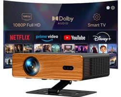 Beamer Draagbaar - 1080P Full HD 450 ANSI Lumen - Dolby Audio 5W - WiFi 6 Bluetooth 5.1 - Voor Thuisbioscoop Gaming Presentaties
