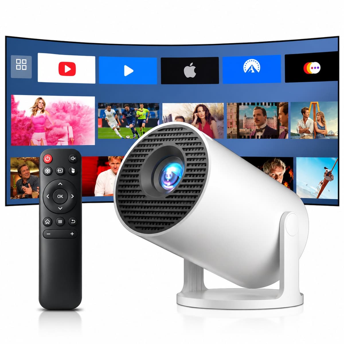 Mini Beamer 4K Ondersteuning – Smart Projector Android 14 – WiFi 6 & Bluetooth 5.4 – 270° Draaibaar – 200 Inch — afbeelding 1