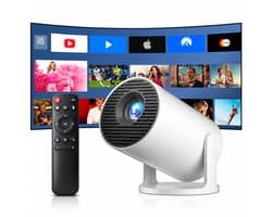 Mini Beamer 4K Ondersteuning – Smart Projector Android 14 – WiFi 6 & Bluetooth 5.4 – 270° Draaibaar – 200 Inch