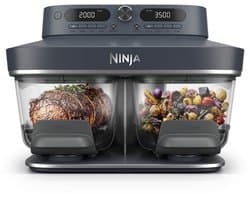 Ninja CRISPi DualZone Glazen Airfryer met 2 manden, 8 kookfuncties, Kook twee gerechten tegelijkertijd, PFAS-vrije glazen schalen, Inclusief deksels - Cyberspace - DD102EUBL1