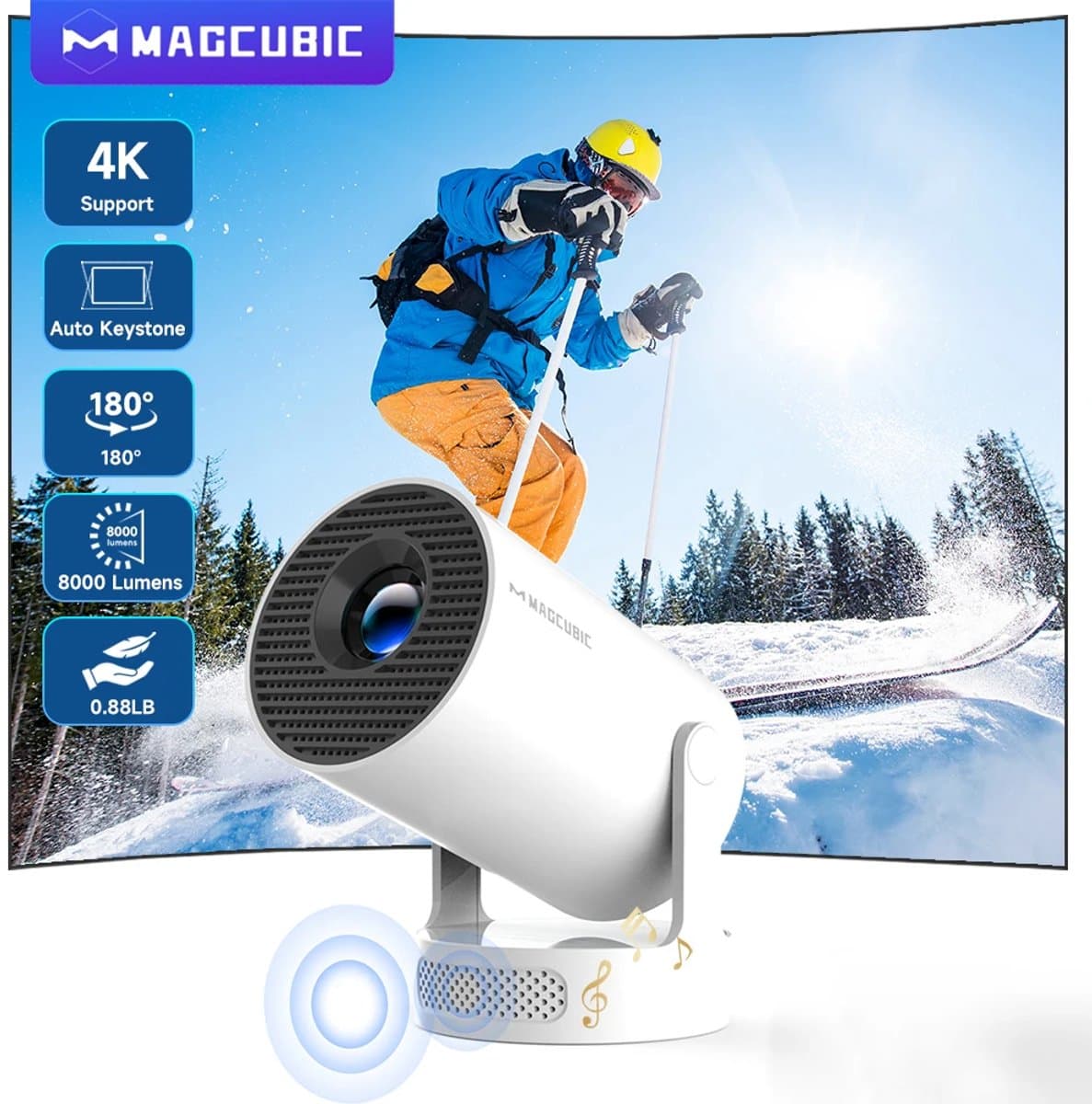 Magcubic® HY300pro Beamer Mini Smart Projector –4K Draagbare Beamers-Native Full HD - 290 ANSI Lumen Home Cinema- Laserprojector Thuisbioscoop- Auto Keystone- iOS&Android 14-Google Playstore&Netflix– WiFi 6 & Bluetooth 5.4 — afbeelding 1