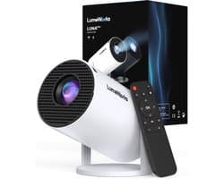 LumeWorks Luna Mini Beamer 2026 - 4K Support - Smart Projector met Android 14 - WiFi 6 & Bluetooth - Home Cinema - Draagbaar - Streamen vanaf Telefoon - Wit