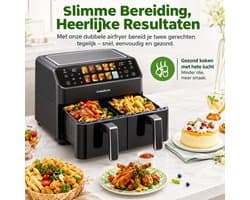 CreateEcom airfryer - heteluchtoven - airfryer oven - heteluchtfriteuse - 9L - Dubbele Korf Oven - Olievrije Friteuse met LED Touchbediening - Zichtbaar Venster