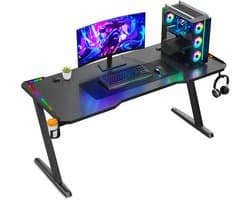 Avalo Gaming Bureau met LED verlichting - 140x60x73 cm - Game Desk - Tafel - Game Bureau - Zwart