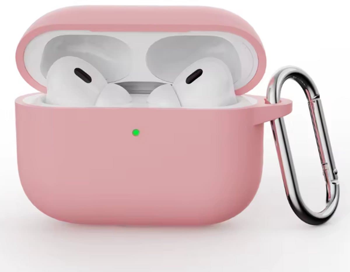 Hoesje Geschikt voor AirPods Pro 3 - Licht Roze - Casemania Liquid Siliconen Bescherm Hoes met Bevestigingslus & Karambijnhaak — afbeelding 1