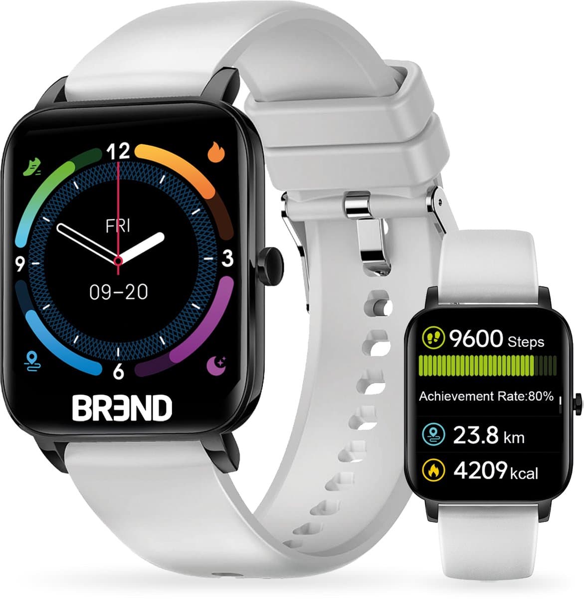 Smartwatch voor Dames en Heren - Stappenteller, Bloeddrukmeter en Hartslagmeter - Sporthorloge - Spatwaterdicht – Wit - BREND BR-2223 — afbeelding 1