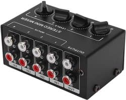 Mini Passieve Stereo Audiomixer - 4 Kanaals RCA Mixer voor Computer, Telefoon, en Tablet