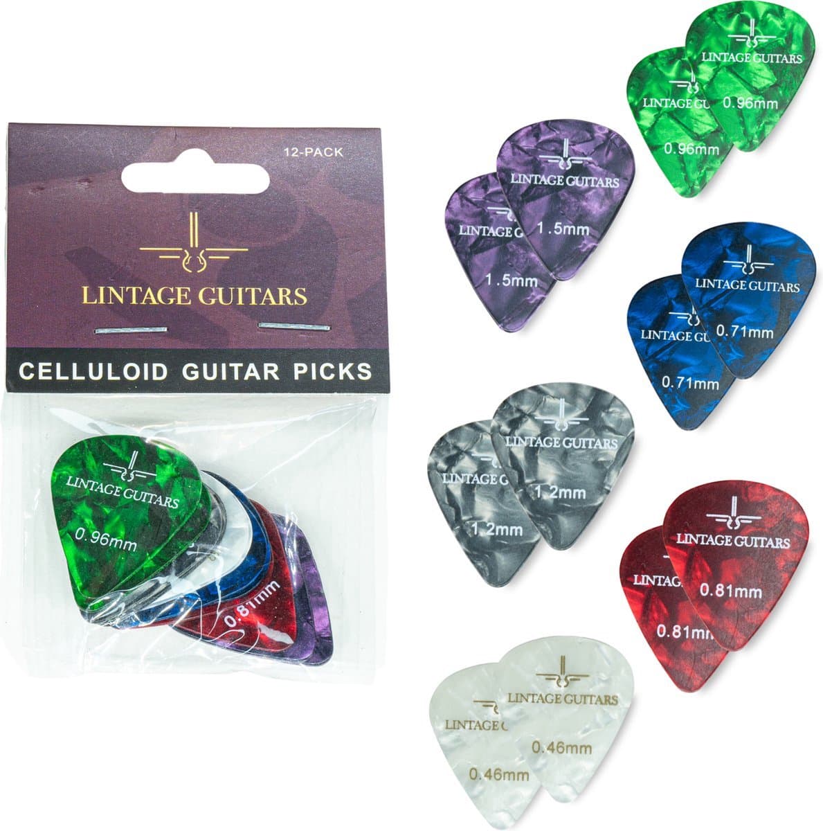 12 PCS Mix - Plectrum voor gitaar - Plectrums - Plektrum - 0.46 t/m 1.50 Plectrum - Celluloid Guitar Picks — afbeelding 1