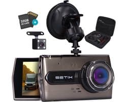 Setix Dashcam Go - Voor en Achter Camera – Inclusief 32GB SD kaart - Full HD 1080P Resolutie – Met Opbergcase tegen Diefstal - Nachtzicht – Plug & Play - Parkeermodus - 170 Graden Kijkhoek – Loop Recording – 2026 Auto Camera