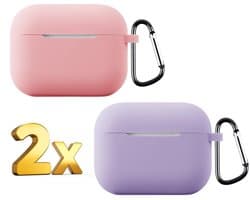 Telestore - hoesje geschikt voor AirPods Pro 3 soft case cover - 2 stuks paars en roze - TPU hoesje Beschermhoes - AirPods Pro 3 Cover - AirPods Pro 3 hoesje - Geschikt voor Apple AirPods Pro 3 - gel hoesje met sleutelhanger