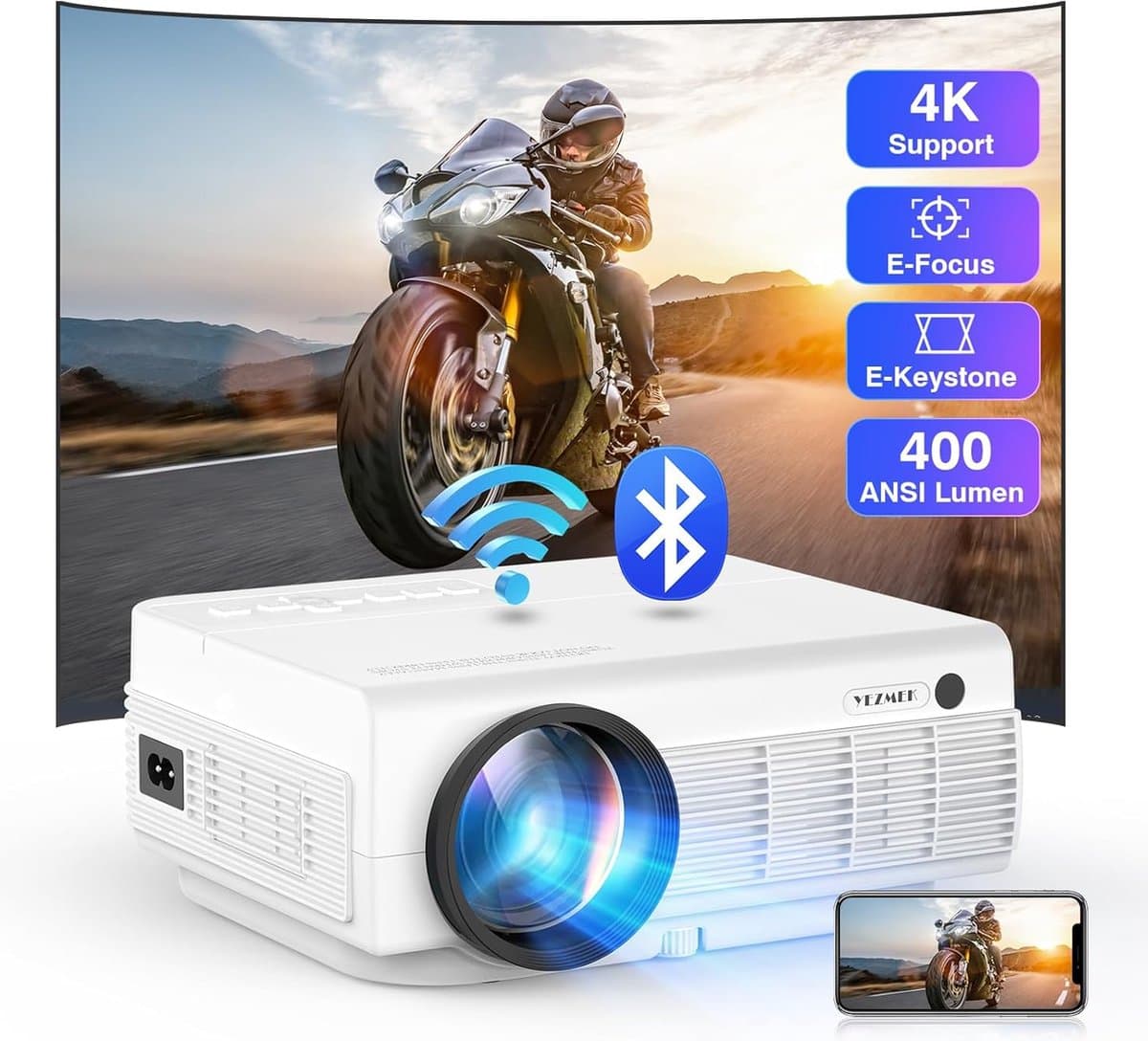 Draagbare Beamer 4K - 16000L - Bluetooth Projector Native 1080P - 5G Wifi - Elektrische Focus & Keystone - Compatibel met TV Stick, Smartphone, Laptop, HDMI, USB — afbeelding 1
