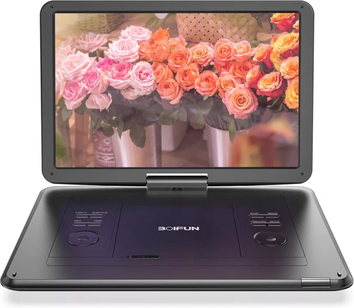 Boifun 17,5" draagbare dvd-speler met 15,6" groot HD-scherm, 6 uur oplaadbare batterij, ondersteuning voor USB/SD-kaart/Sync TV en meerdere schijfformaten, luidspreker met hoog volume, zwart — afbeelding 1